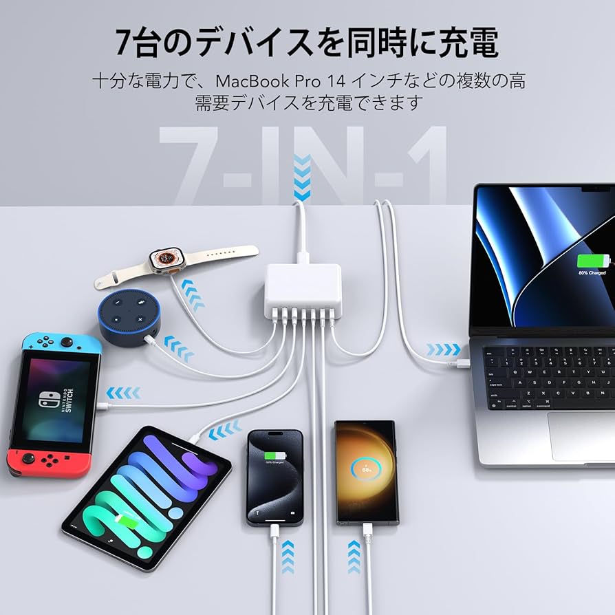 MacBookとiPhone16の同時充電イメージ